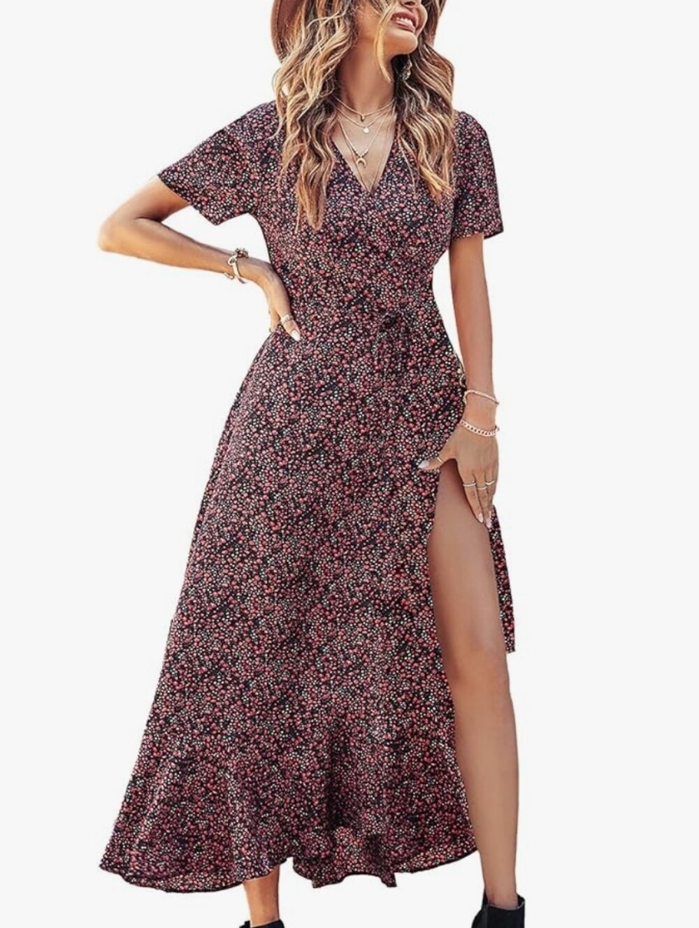 Women's Black Floral Midi Dress